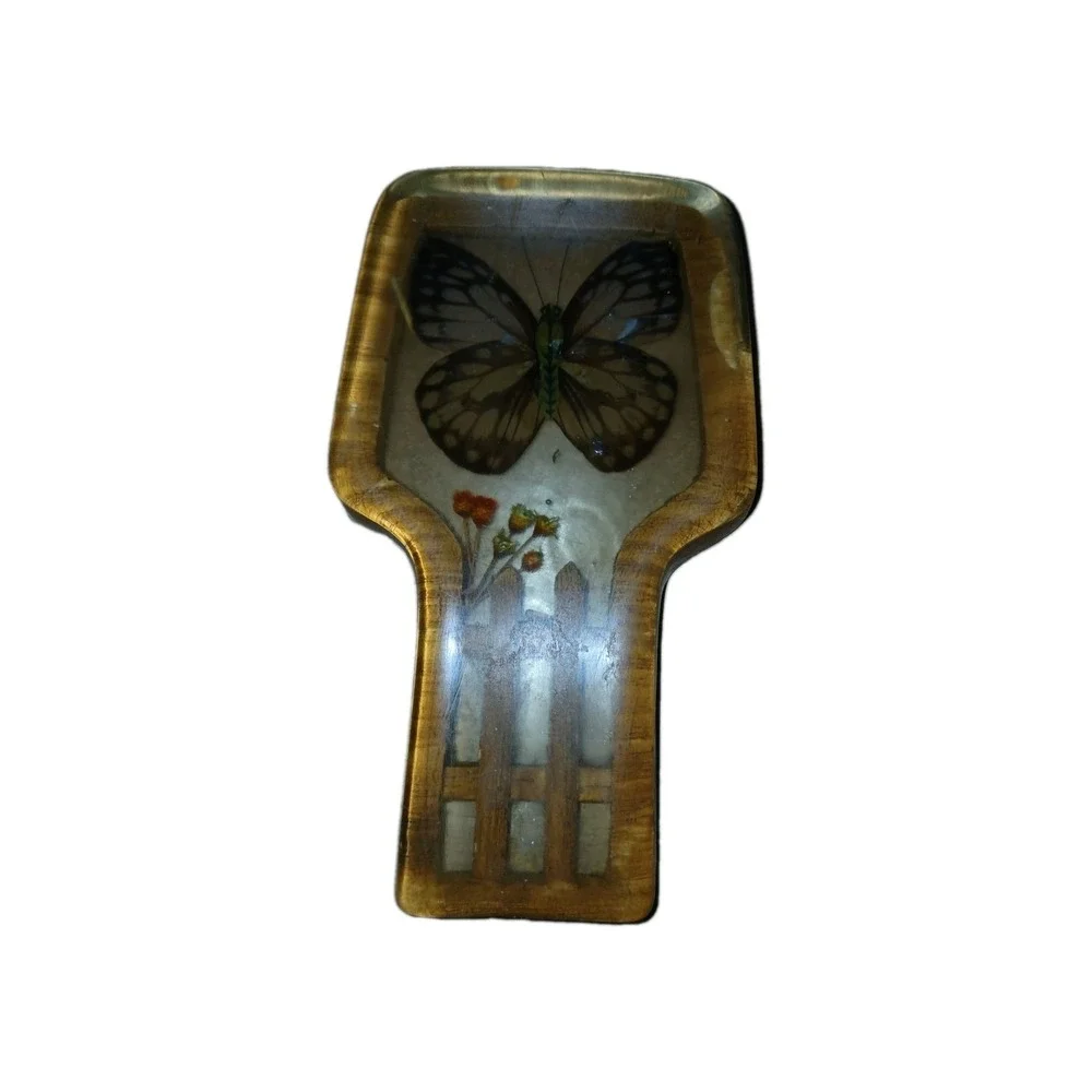 Wooden Butterfly Spoon Rest, Rectangle, Medium Brown Wood Tone, 1 Piece